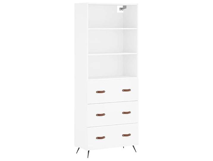 GHVBNMF Highboard Weiß 69,5x34x180 cm Holzwerkstoff Schrank 2-teilig Elegantes Aufsatzschrank-Set für Wohnzimmer und Flur. Bietet viel Stauraum mit stabilen Metallfüßen für Ordnung.