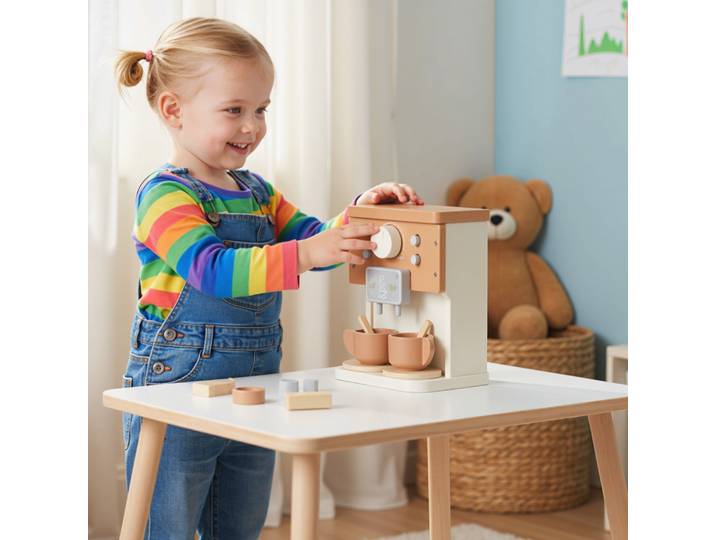 AIYAPLAY Machine à Café Jouet Bois Enfants 3 Ans Marron