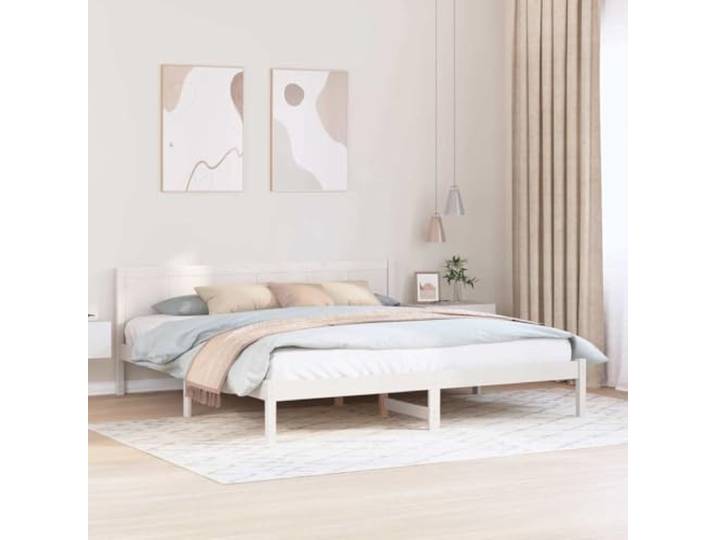 YUTAASU Bettgestell Weiß 200 x 200 cm Massivholz Kiefer Mit Kopfteil, Rechteckige Form, Einfache Montage, Modernes Design, Pflegeleicht
