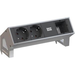 Bachmann Tischsteckdose Desk 2, mit 0,2 m GST18 Kabel, klemmbar, silber / schwarz, 2-fach & Custom