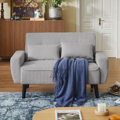 Jarenie "48.82"" Small Tufted Loveseat Sofa with 2 Pillows and Tapered Wood Legs"