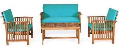Costway 4 Pieces Patio Solid Wood Furniture Set-Blue