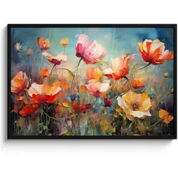 POSTER MIT RAHMEN Blumen - Aquarell - Kunst - Botanisch - Natur 120x80 cm