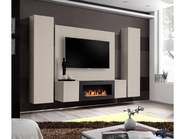 ASM-Moebel Wohnwand Wohnwand FLY M1 CC inkl. Push-Click System mit Bio Ethanol Kamin, Mit Bio-Ethanol Kamin und Push-Click System