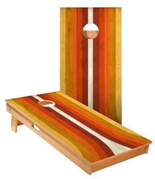 Skip's Garage Retro Orange Curved Stripes Cornhole Boards