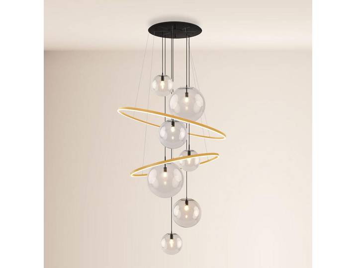 s.luce Led-Galerielampe Galaxy Gold/Klar, Goldfarben, Metall, Rund, LED integrated, 150x500x150 cm, Lampen & Leuchten, LED Beleuchtung, LED-Hängeleuchten