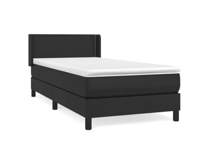 PUGYNBK Boxspringbett, 90 x 190 cm, Kunstleder, Schwarz Verstellbares Kopfteil, Taschenfederkernmatratze, mittlere Härte, einfache Reinigung