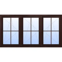 Kunststoff Fenster 3-flügelig VALENTIN 3-fach Verglasung Mahagoni holzähnlich innen öffnend Seitenunabhängig