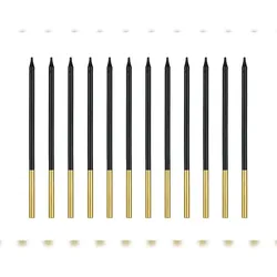 PartyDeco Geburtstagskerzen 14cm glatt 12er Set Kuchenkerzen Geburtstag Kerzen Torte Geburtstagskuchen Tortenkerzen Schwarz Gold