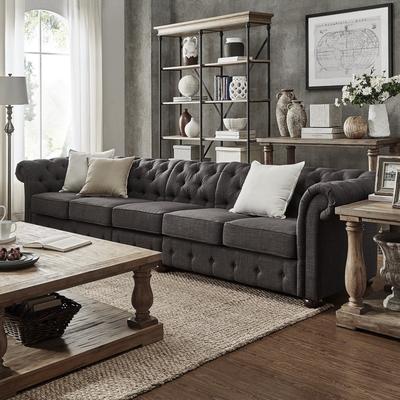 iNSPIRE Q Artisan Knightsbridge Grey Extra Long Chesterfield Sofa