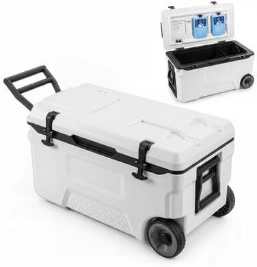 Costway 53 Quart Portable Rolling Cooler with Fish Ruler for Outdoor-White