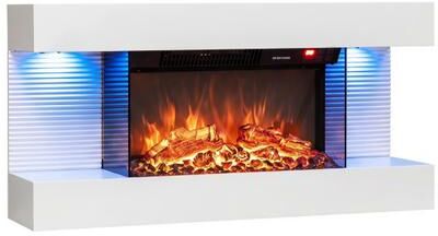 Costway 3-Sided White Wall Mount Electric WiFi Fireplace with Floating Mantel and 12 Flame Ambient Colors-32 inch