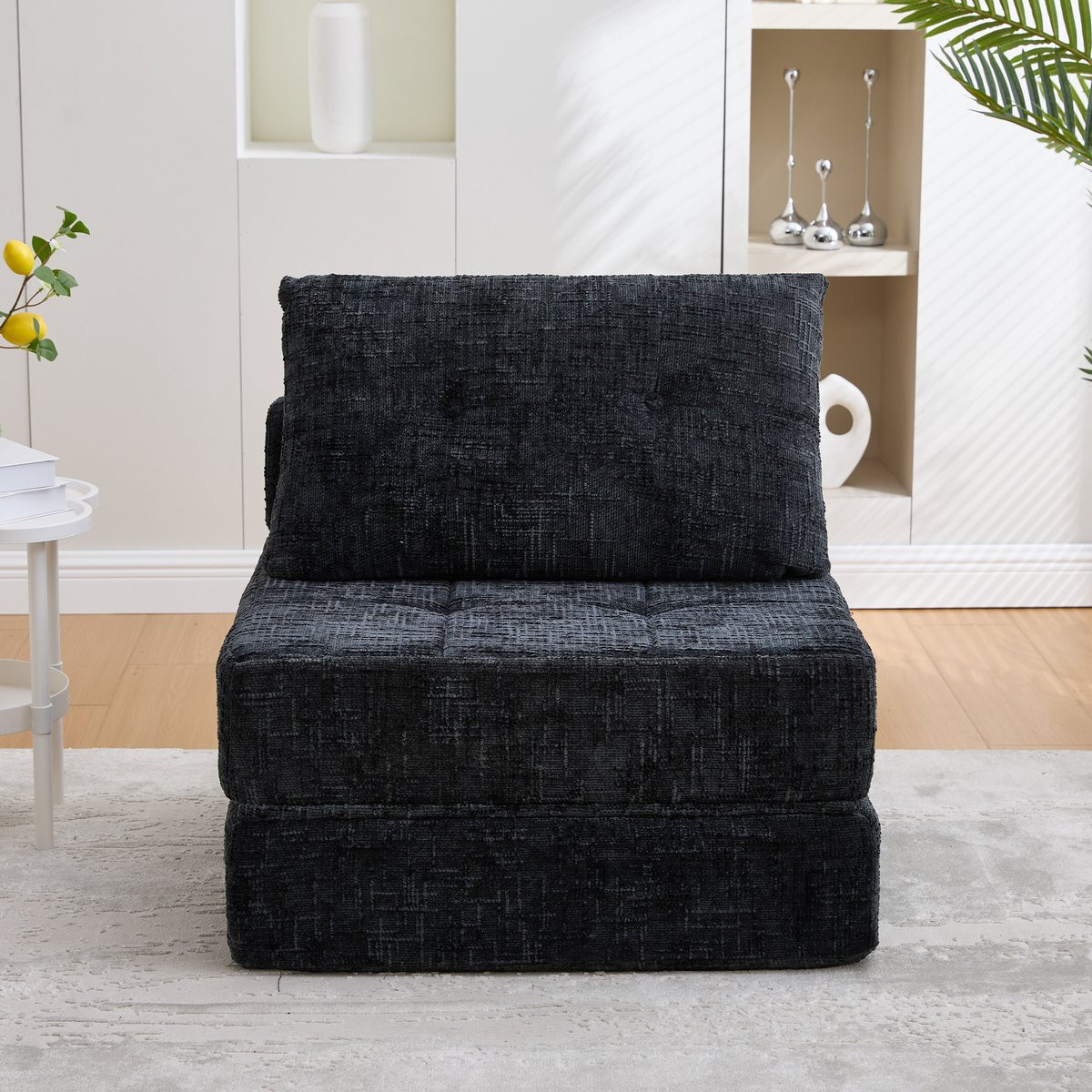 Ropilly Moderne Opvouwbare Slaapbank met Kussen in Chenille - Zwart