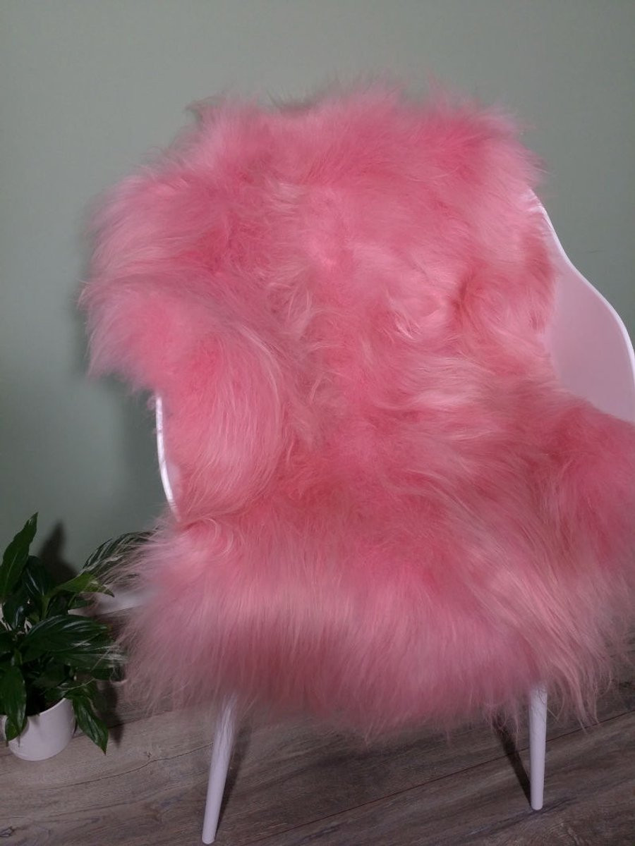 Echte IJslandse schapenvacht vloerkleed in het roze, XL, 120 cm