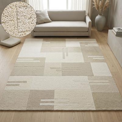 Wollteppich THEKO "Gabbeh Kästchen, Patchwork Design, reine Wolle", beige, B:200cm H:14mm L:200cm, Wolle, Teppiche, Naturtöne, Wohnzimmer, Schlafzimmer, Esszimmer