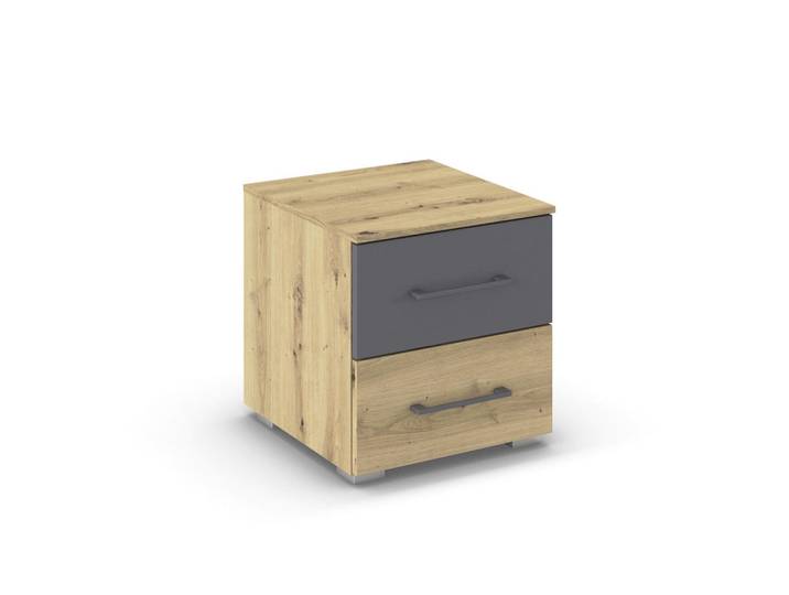 Rauch Möbel Nachttisch, Anthrazit, Graphitfarben, Eiche Artisan, Kunststoff, 2 Schublade(n) Schubladen, 40x42x42 cm, Schlafzimmer, Nachttische