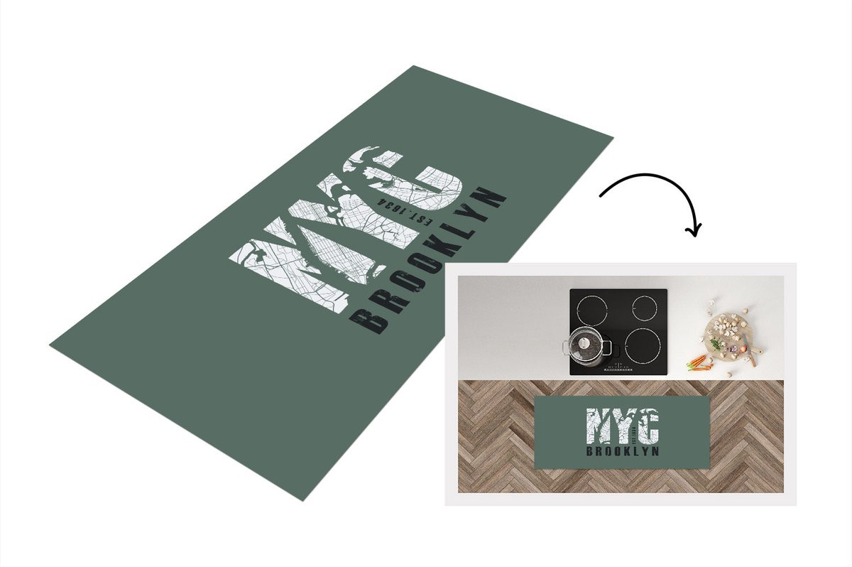 KitchenYeah Keukenloper New York - Groen - Vinyl - 120 x 50 cm
