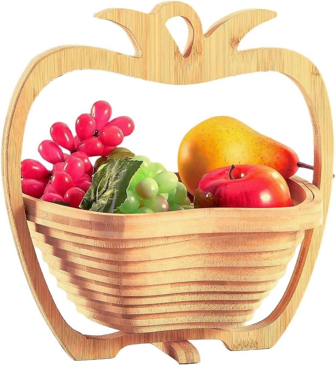 Opvouwbare bamboe fruitschaal en onderzetter, decoratieve houten mand
