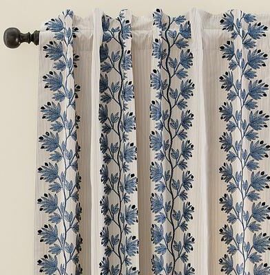 "Apolline Embroidered Stripe Drapery Panel - 50""W x 120""L - Ballard Designs"