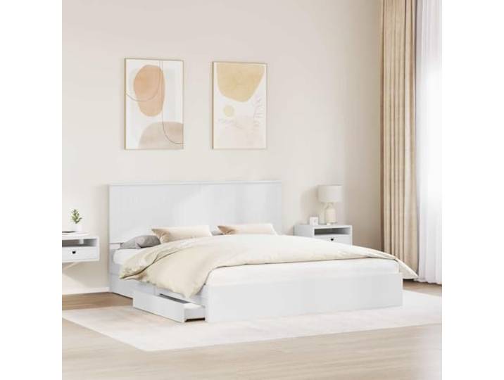 KTHLBRH Bett mit Stauraum, weiß, 180 x 200 cm Mehrschichtiges Holz, integrierte Schubladen, modernes Design, einfache Montage
