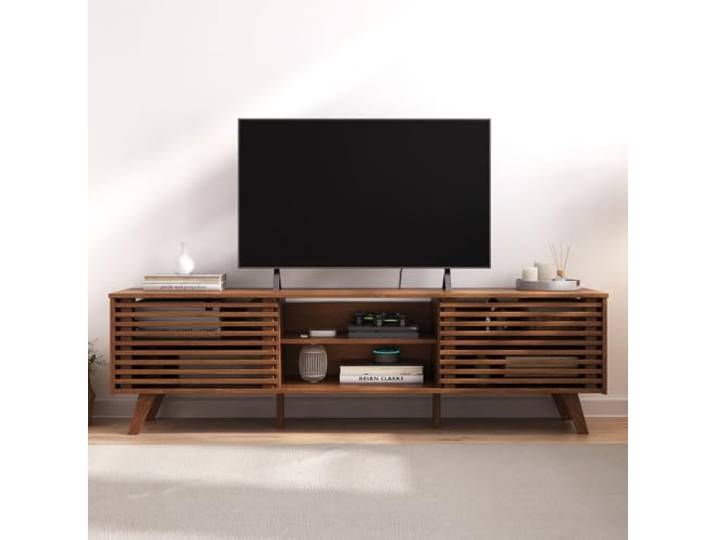 IDIMEX TV Lowboard RIAN mit 2 Schiebetüren für 75 TV Kastanien Farben - TV Kommode aus massivem Kiefernholz, 3 verstellbare Einlegeböden, TV Sideboard