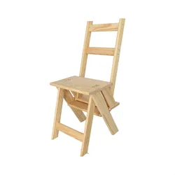 WellHome - Zusammenklappbare Stufenleiter aus Holz, unbehandelt 39x53x91 cm