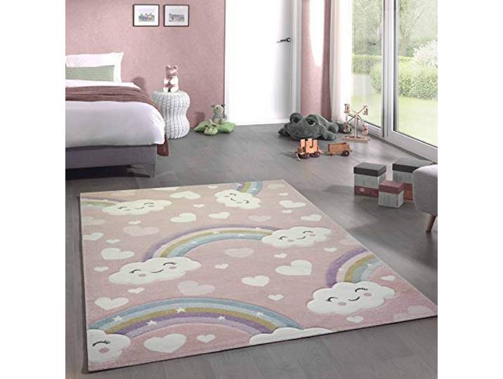 CARPETIA Kinderteppich Kinderzimmerteppich Babyteppich Regenbogen und Wolken rosa Größe 160x230 cm
