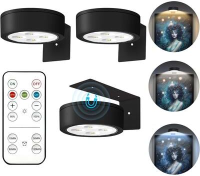 Friendly Fresh Finds Rechargeable Picture Light Magnetic LED Art Display Lamp With Remote Dimming And Timer black