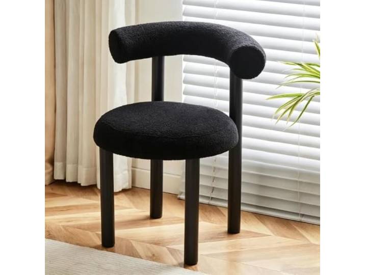 NZVZGKTNTW Schminkstuhl Im Modernen Stil, Esszimmerstuhl Aus Lammwolle, Einfacher Make-up-Hocker,Gebogene Rückenlehne, geeignet for Schlafzimmer, Wohnzimmer, Esszimmer schwarz(Black)