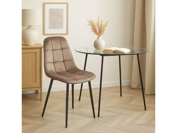 CHAISE POUR CUISINE / SALON beige avec capitonnage - AVEC REVÊTEMENT EN TISSU VELOURS