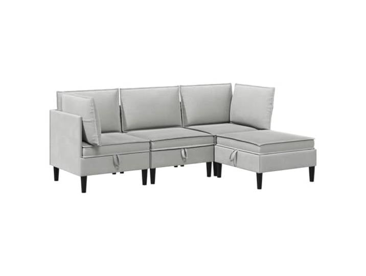 Todiikf Wohnlandschaft 4-Teilig Polstersofa Couch Garnitur Hellgrau 4-teilige Couchgarnitur in Hellgrau für Wohnzimmer und Gästezimmer, inklusive Kissen, Sperrholzrahmen und braunen Beinen.