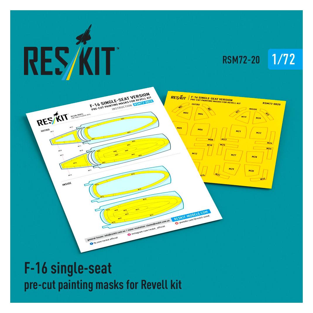 ResKit F-16 single-seat pre-cut painting masks for Revell (RSM72-0020)