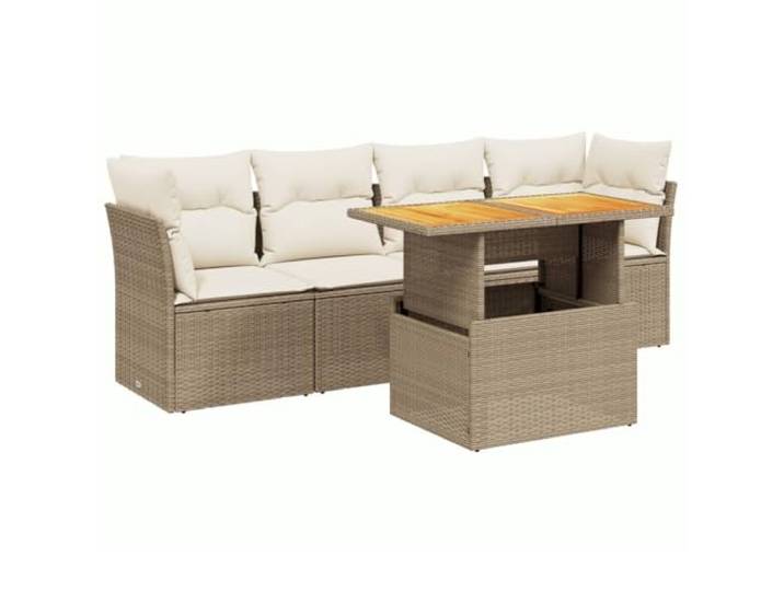 PUGYNBK Garten-Sofa-Set, 5-teilig, synthetisches Rattan, Beige, mit Kissen Tisch mit verstellbarer Tischplatte, abziehbare, waschbare Bezüge, modulares Design, ideal für Terrasse oder Terrasse