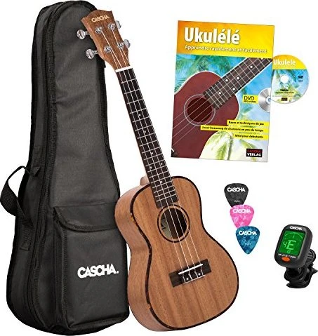CASCHA HH 2036 CZ Konzert-Mahagoni-Ukulele Bundle