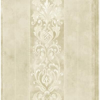Seabrook Designs Capriana Scroll Stripe Unpasted Wallpaper