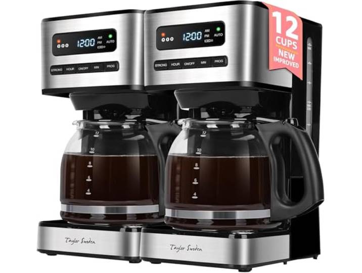 Taylor Swoden Kaffeemaschine 1,8L mit 24H Timer, Eiskaffee-Modus, 3-stufige Stärkeauswahl automatische Reinigung, Filterkaffeemaschine mit Glaskanne & Tropf-Stopp, Selbstreinigung