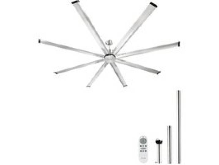 VEVOR 244 cm Deckenventilator ohne Beleuchtung, 6-Gang-Fernbedienung, 8 Flügel aus Alu, Gleichstrommotor, Ventilator für Schlafzimmer, Wohnzimmer, Terrasse, Innen-/Außenbereich, gebürstetes Nickel