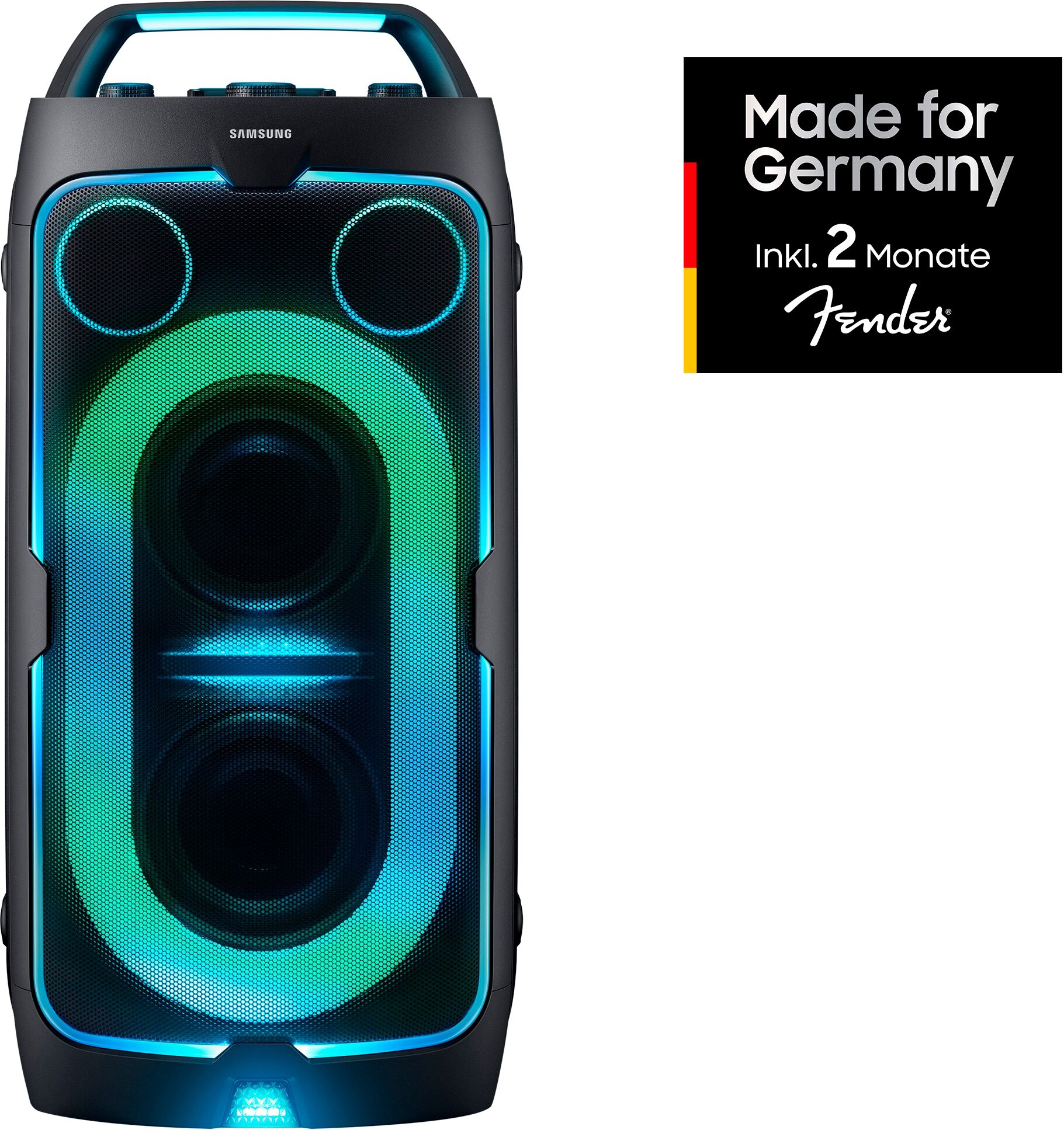 Samsung Party-Lautsprecher "Sound Tower MX-ST50F (2025)", bunt (schwarz), B:35,3cm H:73,6cm T:36,5cm, Lautsprecher, Party Lights, Grip & Roll-Funktion, Waveguide-Technologie, 3 Bass-Modi, Party-Lautsprecher