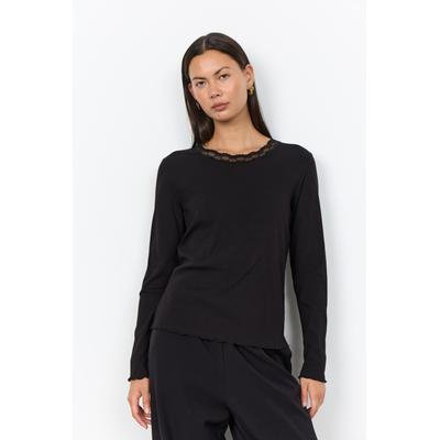 Langarmshirt SOYACONCEPT "SC-CHANILLA 5", Damen, Gr. XL, schwarz, Jersey, Obermaterial: 47% Baumwolle, 47% Viskose, 6% Elasthan, unifarben, normal, Rundhals, Shirts Langarmshirt, Baumwollmischung, Spitze