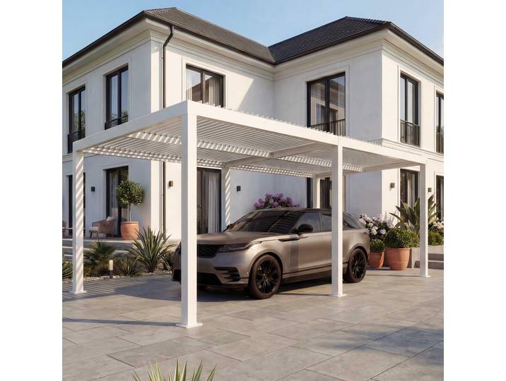 Carport HWC-L46, Autoüberdachung Garage Unterstand, 11cm-Aluminium-Gestell, Regenrinne sturmfest, 3x6m weiß
