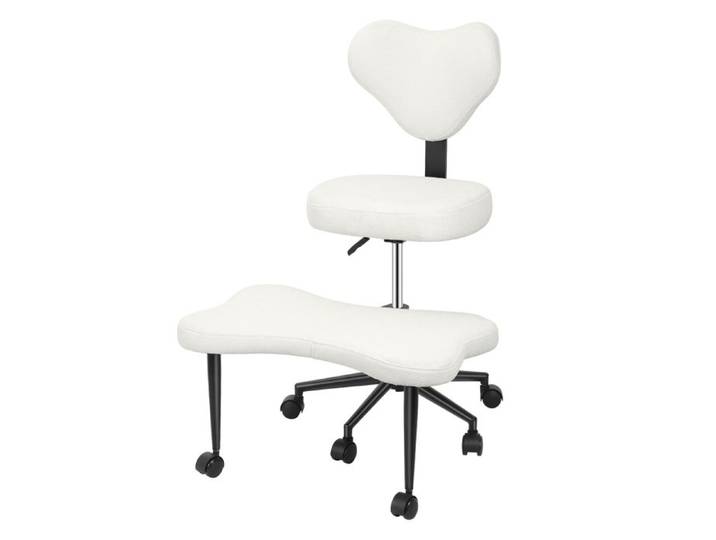 Chaise genoux croisée - CREMLANK - Hauteur réglable - Soutien lombaire - En Sherpa - 70X80X102CM - BLANC