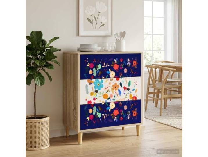 HPUYRFG Kommode Mainz Blumenmuster Holzwerkstoff 66 x 36,5 x 75 cm Erhöhte Füße, viel Stauraum, Schlafzimmer, Wohnzimmer, Flur, Ankleidebereich