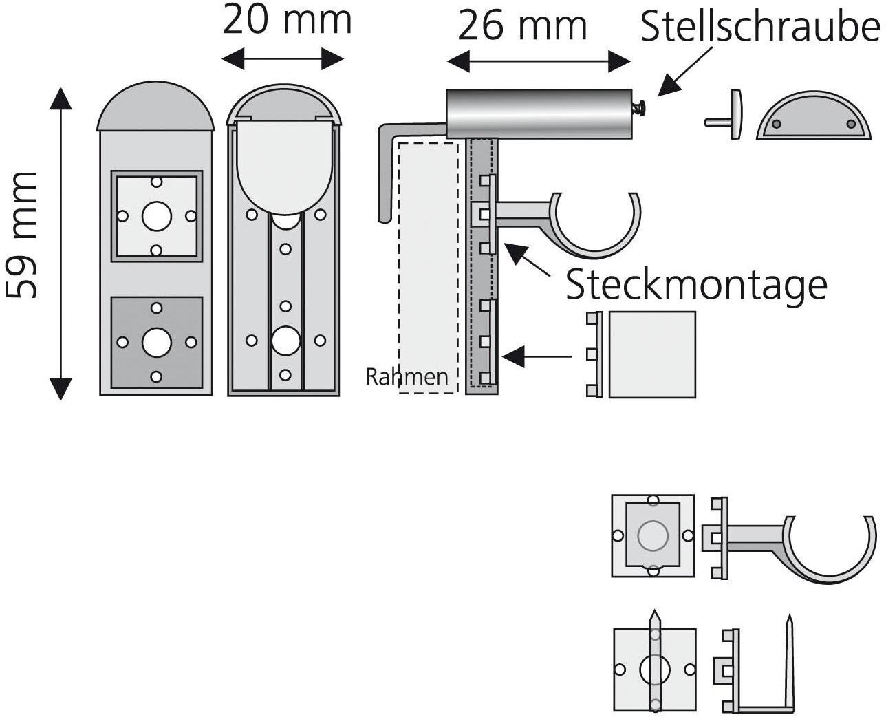 Klemmträger LIEDECO, weiss (weiß), Kunststoff, Metall, Sichtschutzbefestigungen, Klemmträger, für Vitragen-Scheibenstangen weiß Einheitsgröße