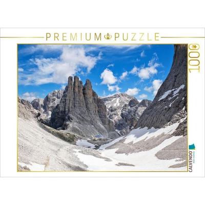 CALVENDO Puzzle Blick auf die Vajolet-Türme (2790 - 2821 m), eine bizarre Felsformation im Zentrum der Rosengartengruppe. | 1000 Teile Lege-Größe 64x4
