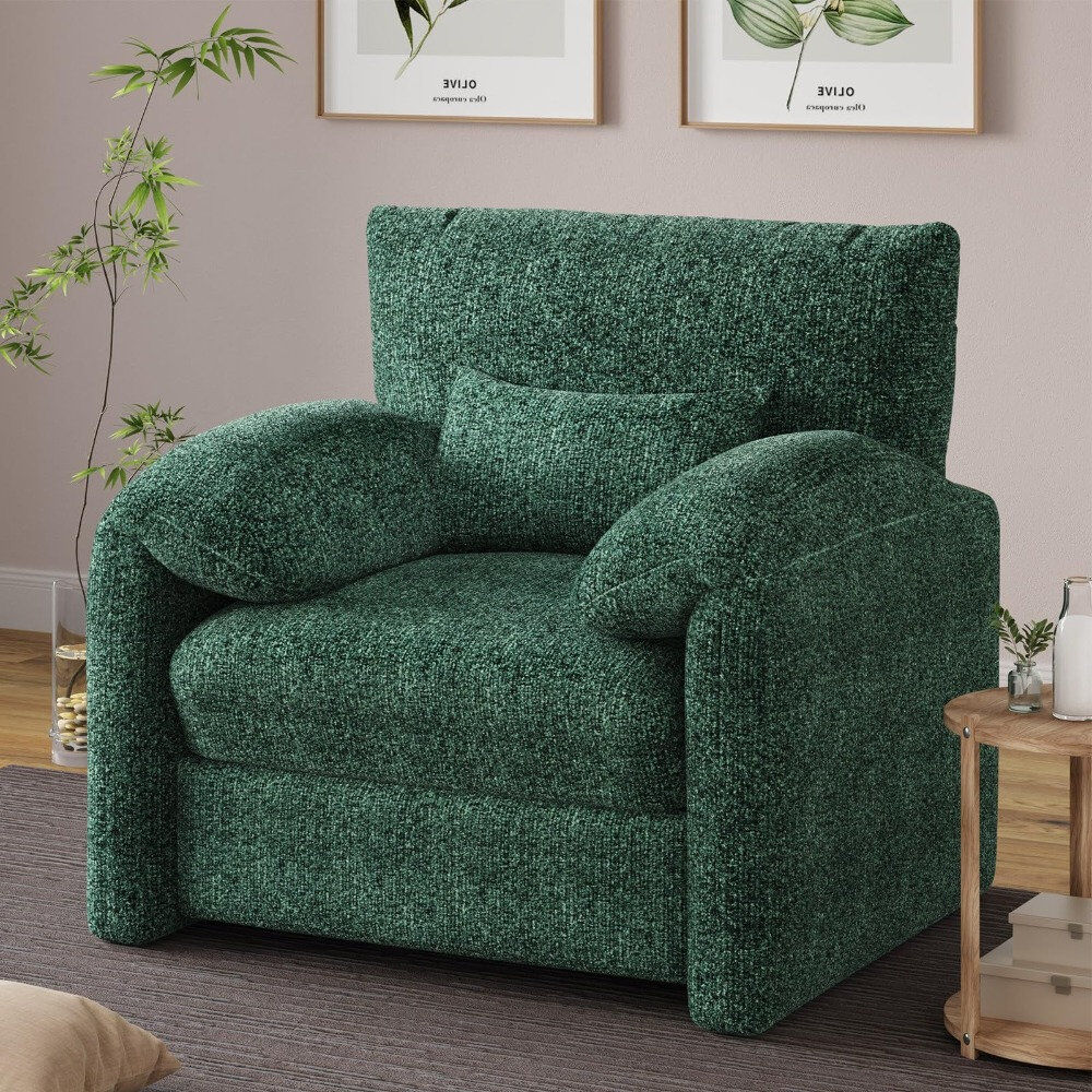 Blue Elephant Upholstered Armchair Green Chenille 71.9cm H X 91.9cm W X 74.9cm D