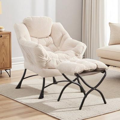 Lazy Lounge Chair with Matching Ottoman, Upholstered Accent Reading Chair with Armrests, Side Storage Pocket & Steel Frame