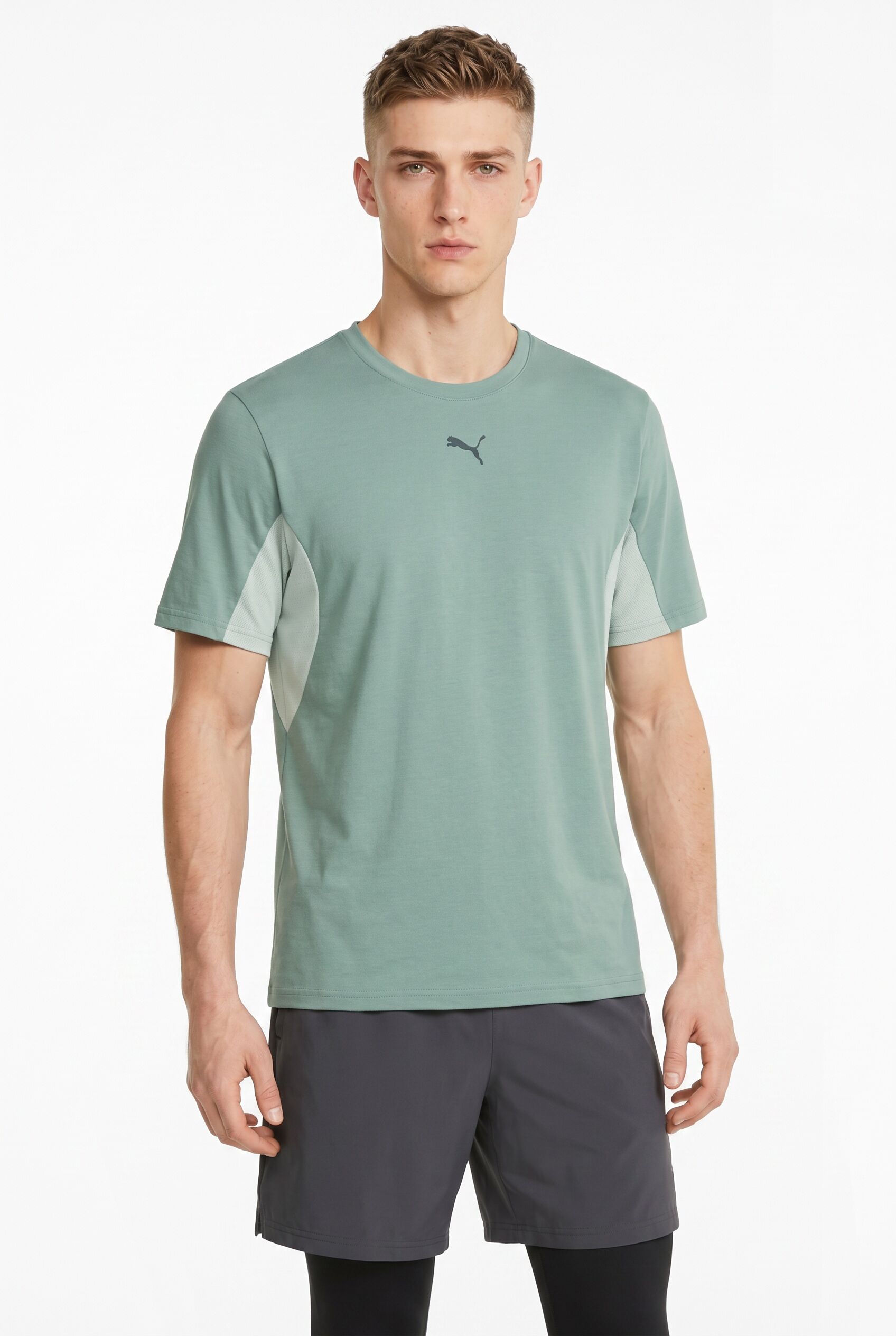 Trainingsshirt PUMA "M CLOUDSPUN SOFT BREATHABLE TEE", Herren, Gr. XXL, grün (grün moon heather), Jersey, Obermaterial: 94% Polyester, 6% Elasthan, regular fit normal, Rundhals, Shirts Trainingsshirt, regular fit, mit Rundhalsausschnitt, Kurzarm, atmungsa