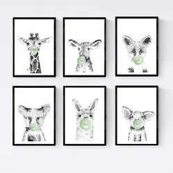 POSTER Set Mit 6 Tiere Babys Mit Kaugummi Girafa Schweinefleisch Kuh Zorro Bär Flamme A4 Rahmenlos