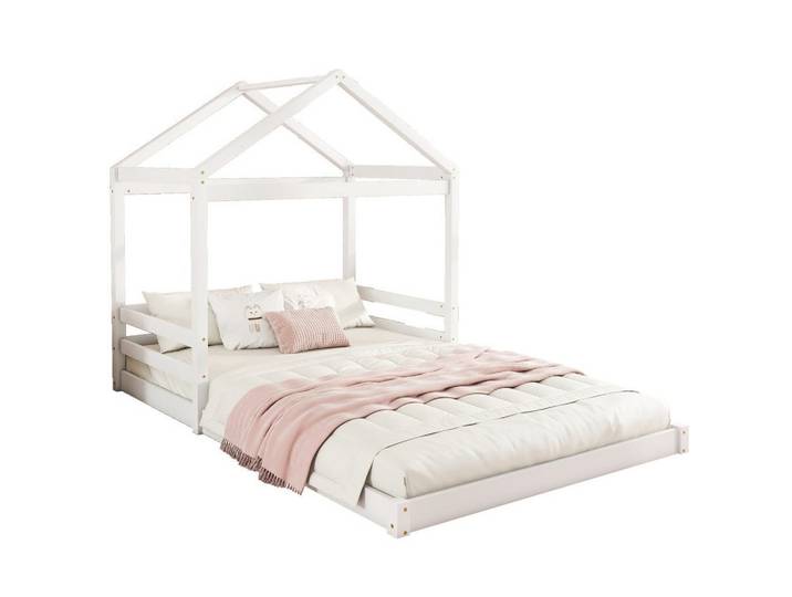 Komhtom Hausebett 140 x 200 cm in Weiß，Minimalistischer Stil, Holz, Mode, Rechteckig, 140x200 cm, Babymöbel & Kindermöbel, Kinderzimmer & Jugendzimmer, Kinderbetten, Spielbetten