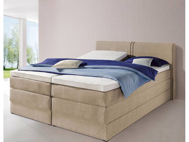 Boxspringbett, 180x200 cm, Feinstrukturstoff, Beige, Mit Bettkasten, Landhaus, Hapo